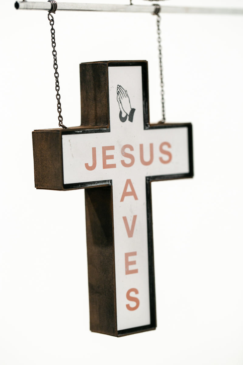 Jesus Saves (hanging sign red)